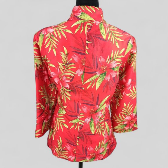 SilkLand 100% Pure Silk Red Floral Pant Suit Size 8 - Picture 3 of 15